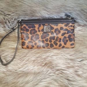 Dooney & Burke leather cheetah clutch/wristlet